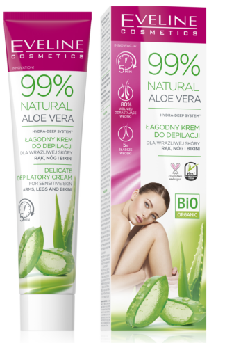 Eveline Cosmetics – 99% NATURAL ALOE VERA – Łagodny krem do depilacji, 125 ml