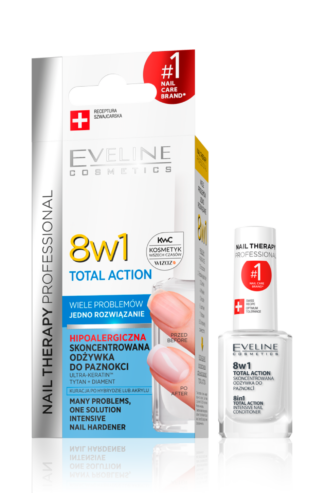 Eveline Cosmetics – NAIL THERAPY – Total Action skoncentrowana odżywka do paznokci 8w1, 12 ml