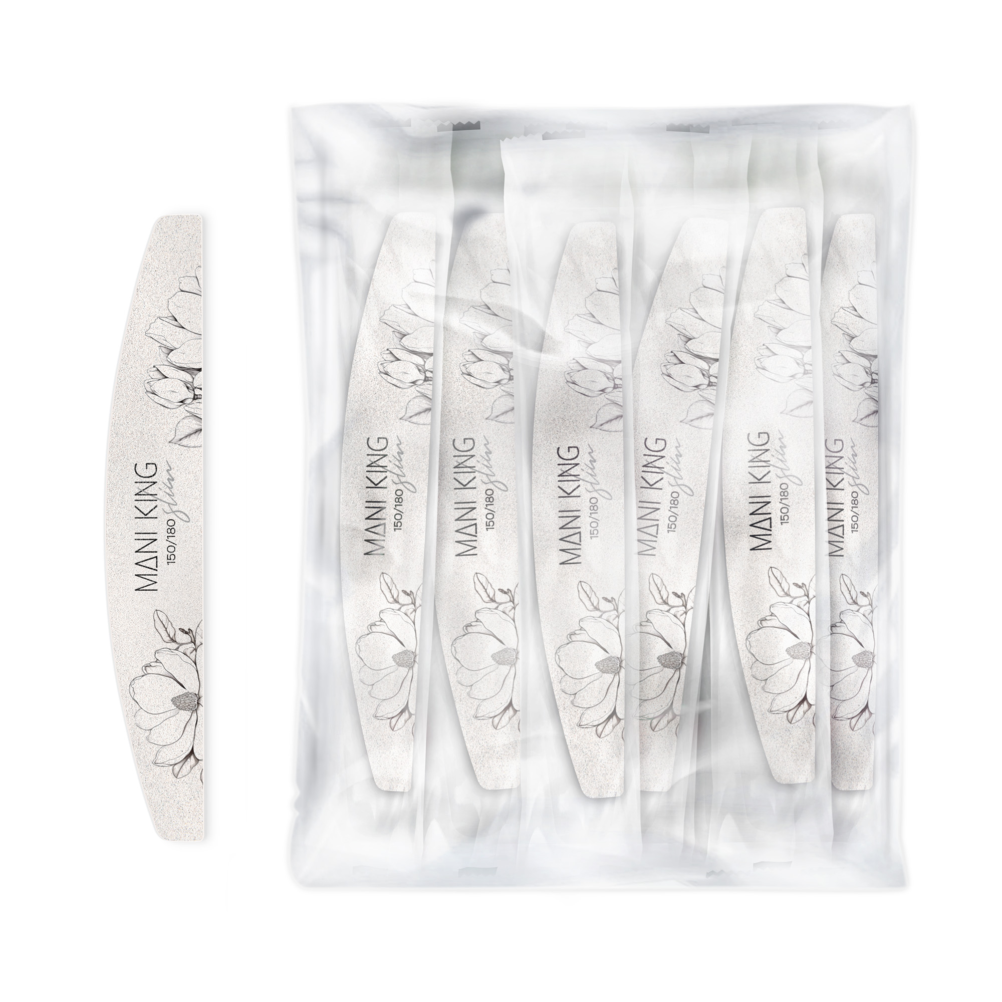 18795G25_MANI KING Mineralny Pilnik do paznokci FLORA PÓŁKSIĘŻYC 150x180 Slim BEZPIECZNY PAKIET - 25 szt